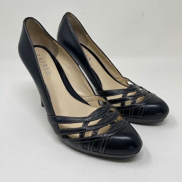 Lauren Ralph Lauren Women's Stiletto Heels Slip On Pumps Black Leather Size 7M - Picture 1 of 10